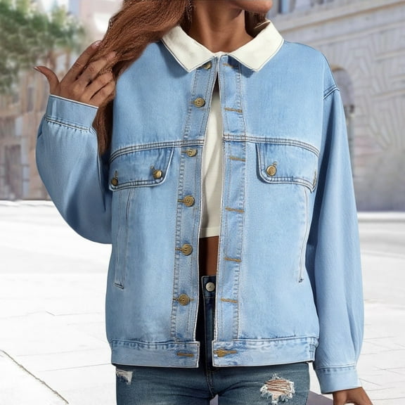 Pyhlmscde Women's Loose Versatile Mid Long Sleeved Denim Jacket Top, Denim Top, Fall Clothes, Womens Tops
