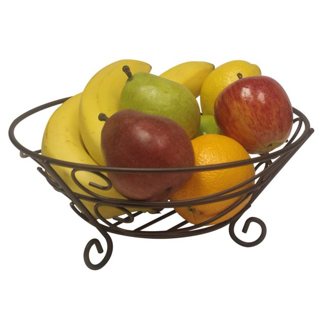 Home Basics Scroll Collection Steel Wire Kitchen Fruit Holder Basket, Bronze