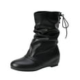 thumbnail image 2 of Wavsuf Combat Boots for Women Mid Calf Winter Lace Up Black Shoes Size 35, 2 of 9