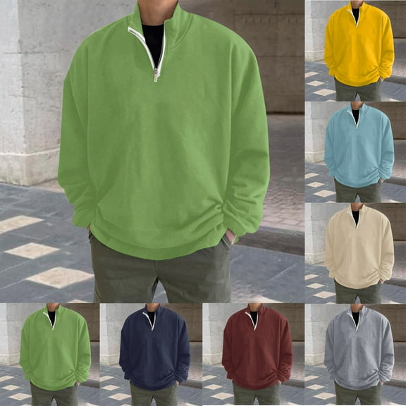 Miluxas Mens Quarter Zip Pullover Lightweight Sweater Casual Long Sleeve Half Zip Sweatshirt Yellow