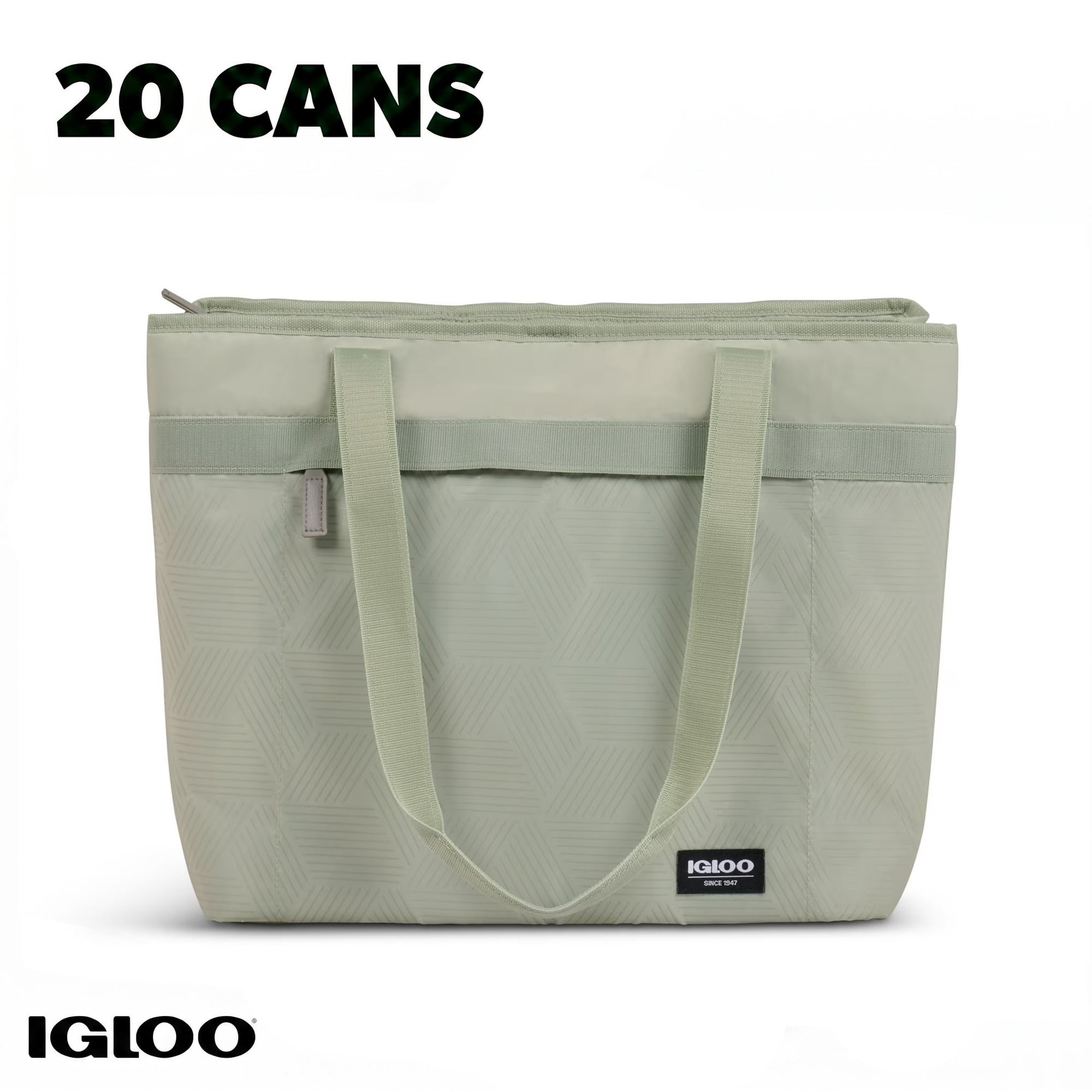Igloo 20 Can Capacity Laguna for Her Zippered Dual Compartment Soft-Sided Tote Cooler Bag, Sage Green