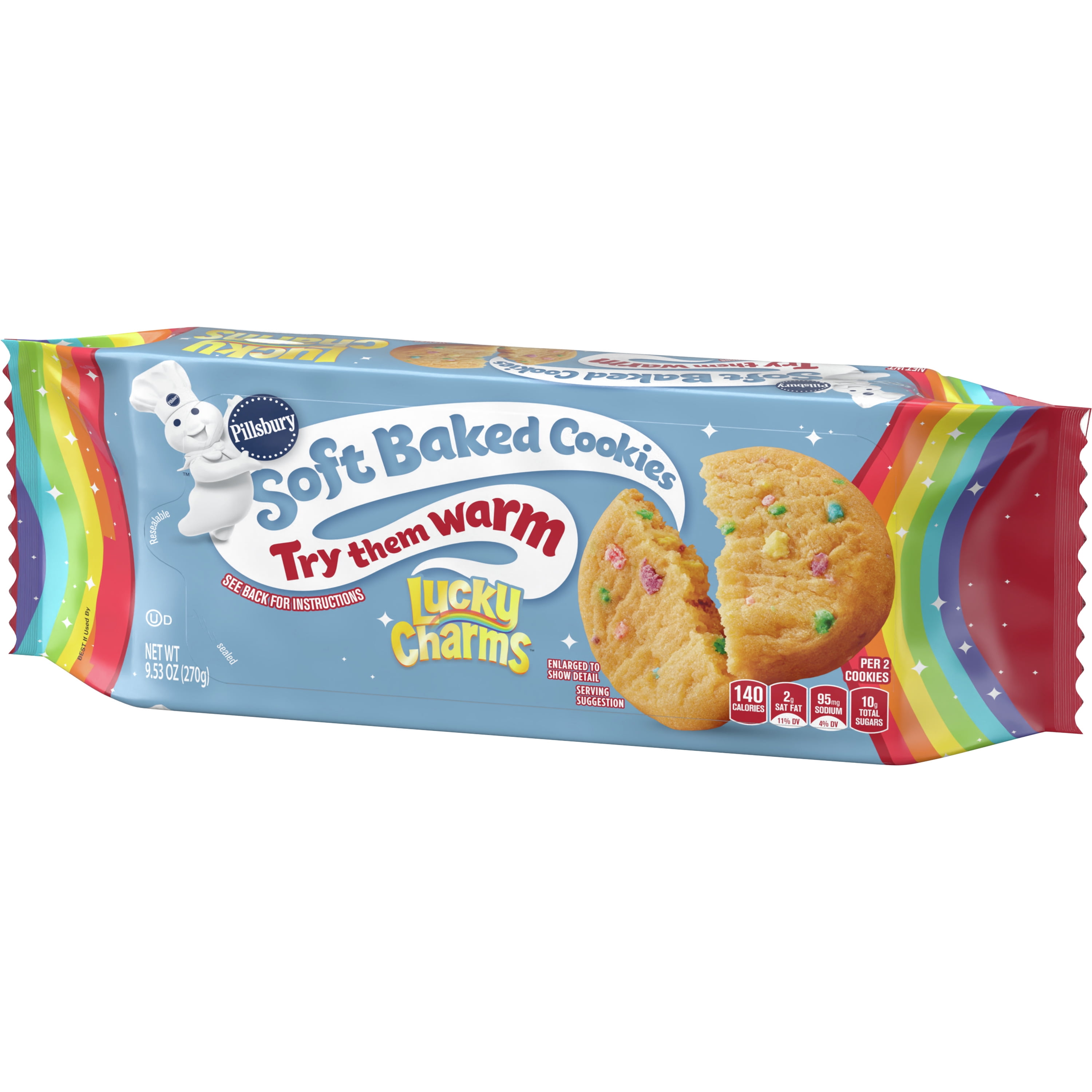 (4 pack) Pillsbury Soft Baked Cookies, Lucky Charms, 9.53 oz, 18 Ct