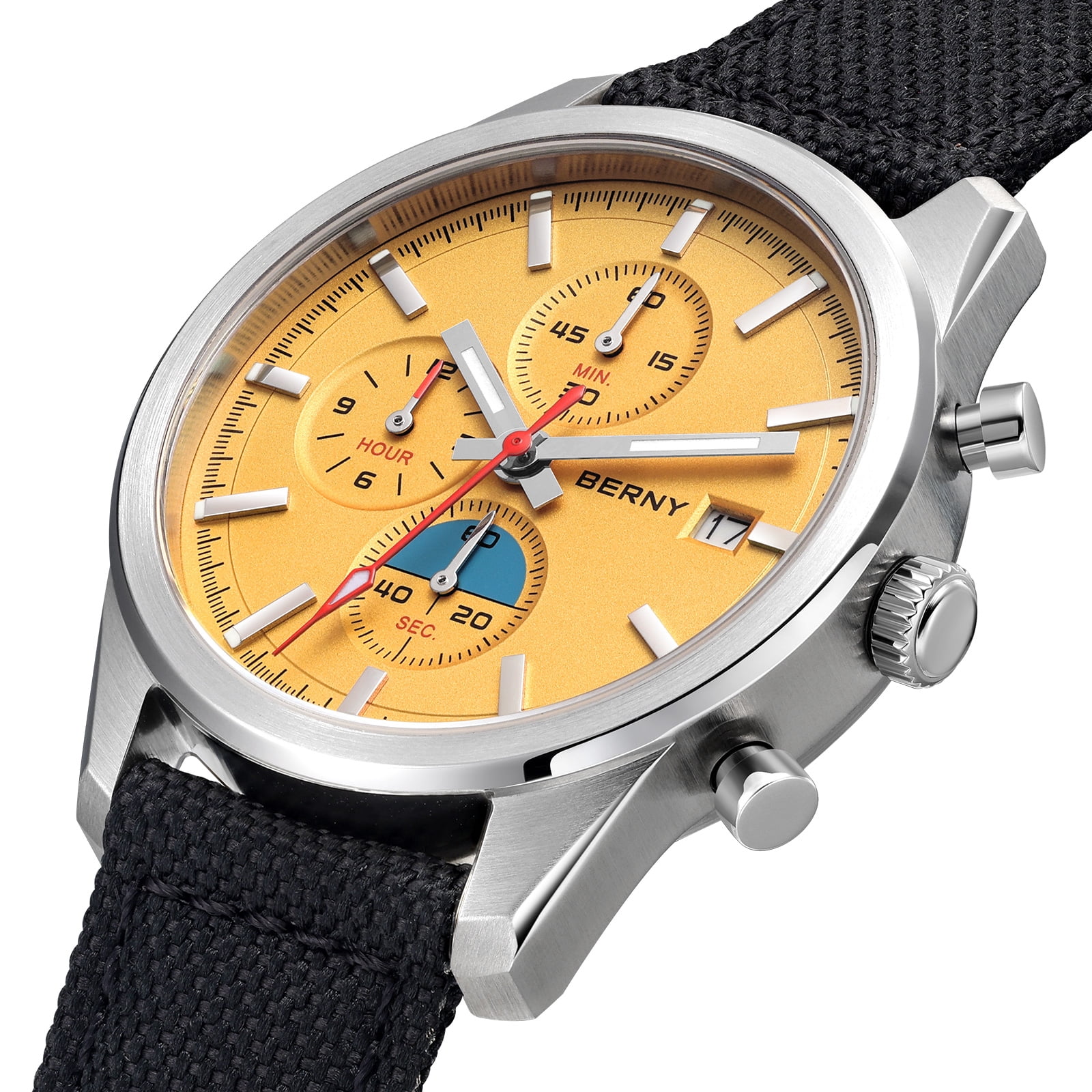 BERNY Mens Watches Analog Quartz Chronograph Watch with Date Canvas Strap Luminous Sapphire Crystal Luxury Fashion Business Casual 50M Waterproof Wrist Watches for Men (Orange)