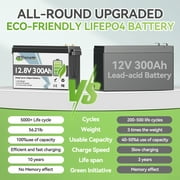 2PACK 12V 300Ah LiFePO4 Lithium Battery,TCBWORTH for RV,Solar,Marine,Caming,Home Energy Storage,off Grid,Built in 200A BMS,15000+ Deep Cycles