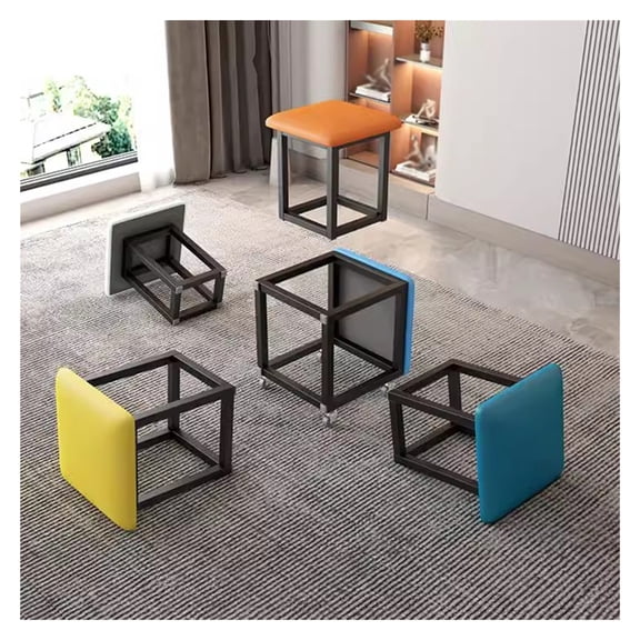 5 in 1 PU Leather Seating Cube with Swivel Casters,Stackable Sofa Chair Stool Nesting Ottoman Stool Movable Footstool Dressing Chair for Living Room