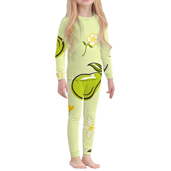 CPNG Girls Sleepwear Set Cute Fruit Print Crewneck Long Sleeve Top and Matching Pants Soft Comfy Loungewear 2 Piece Set