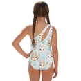 thumbnail image 3 of Xoenoiee Blue Rabbit Bunny Egg Carrot Pattern Girls Swimsuit One Piece Bathing Suit with Cover Up Skirt, Adjustable Straps Padded Swimwear Easter Beachwear for Summer, Size 7-8 Years, 3 of 7
