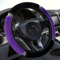 Fluffy Steering Wheel Cover, Universal 15 Inch Colorful Rhinestones Car Steering Wheel Cover, Sparkly Crystal Diamond Steering Wheel Protector for Women Girls,Purple