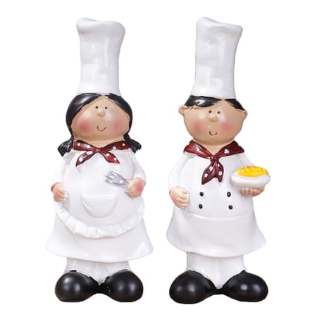 Chef Figurine Kitchen Decor, Chef Boy Holding Bread and Chef Girl with a Folk Figurines Chef Statue for Home Kitchen Countertop, Buffet, Cabinet, Cupboard Decoration
