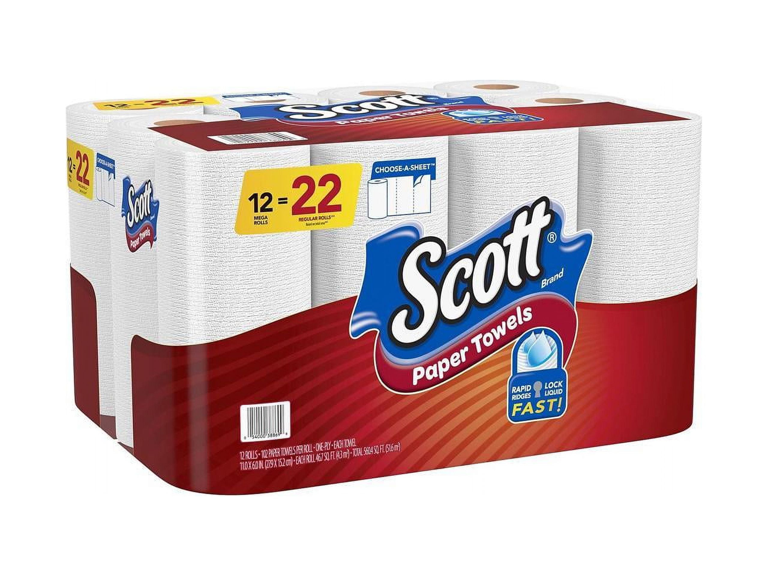Scott Choose-a-Sheet Paper Towels, 12 Mega Rolls, 102 Sheets per Roll (1,224 Total)