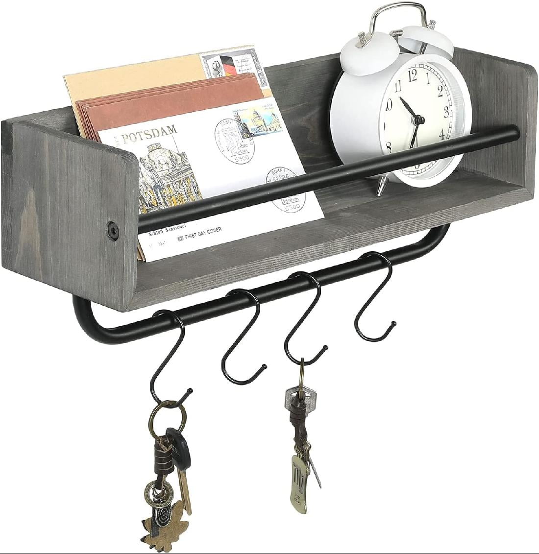 Vintage Gray Wood Floating Storage Shelf, Wall Mounting Hanging Display