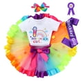 thumbnail image 2 of IBTOM CASTLE Toddler Baby Girl Unicorn 1st 2nd 3rd Birthday Outfit Romper + Rainbow Tutu Skirt + Headband + Sash + Badge 5PCS Princess Dress up Clothes Set for Cake Smash Photo Shoot, 2 of 8