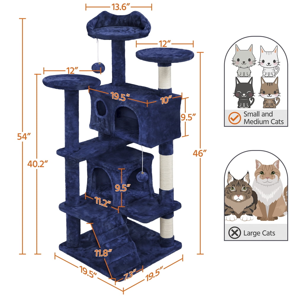 Renwick 54" H Cat Tree Tower with 2 Condos for Small and Medium Cats, Navy Blue