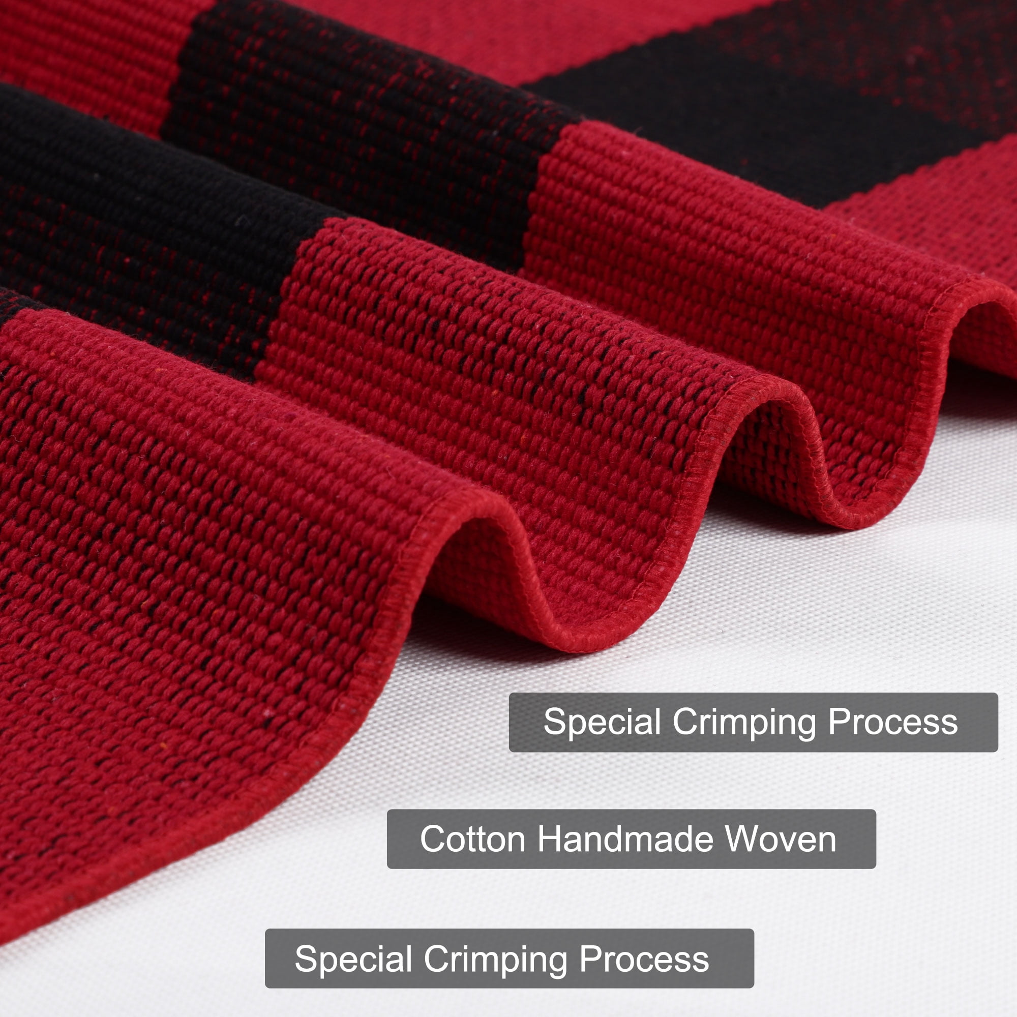 Unique Bargains Cotton Woven Checkered Area Rugs Floor Rug Carpet Mat Red & Black 59"x35"