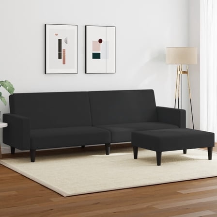 vidaXL 2-Seater Sofa Bed with Footstool Black Velvet