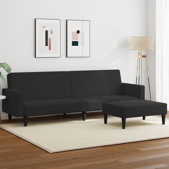vidaXL 2-Seater Sofa Bed with Footstool Black Velvet
