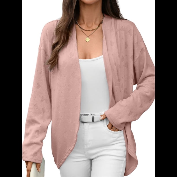 Cárdigan de Verano de Corta para Mujer, con Botones, Abertura Frontal, Escote en V, Tejido A Crochet, Top con Textura de Crochet. Rosa XXL