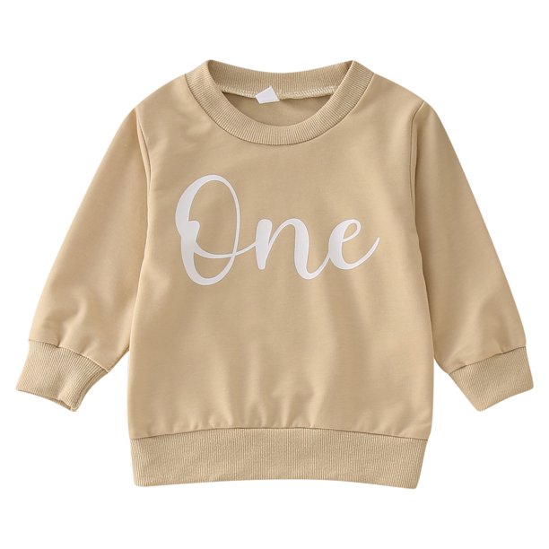 Gibobby Sudadera Forro Polar clásico con Cuello RedondoCamiseta de manga larga con estampado de para niños pequeños y niñas(Beige, 6-12 Meses)