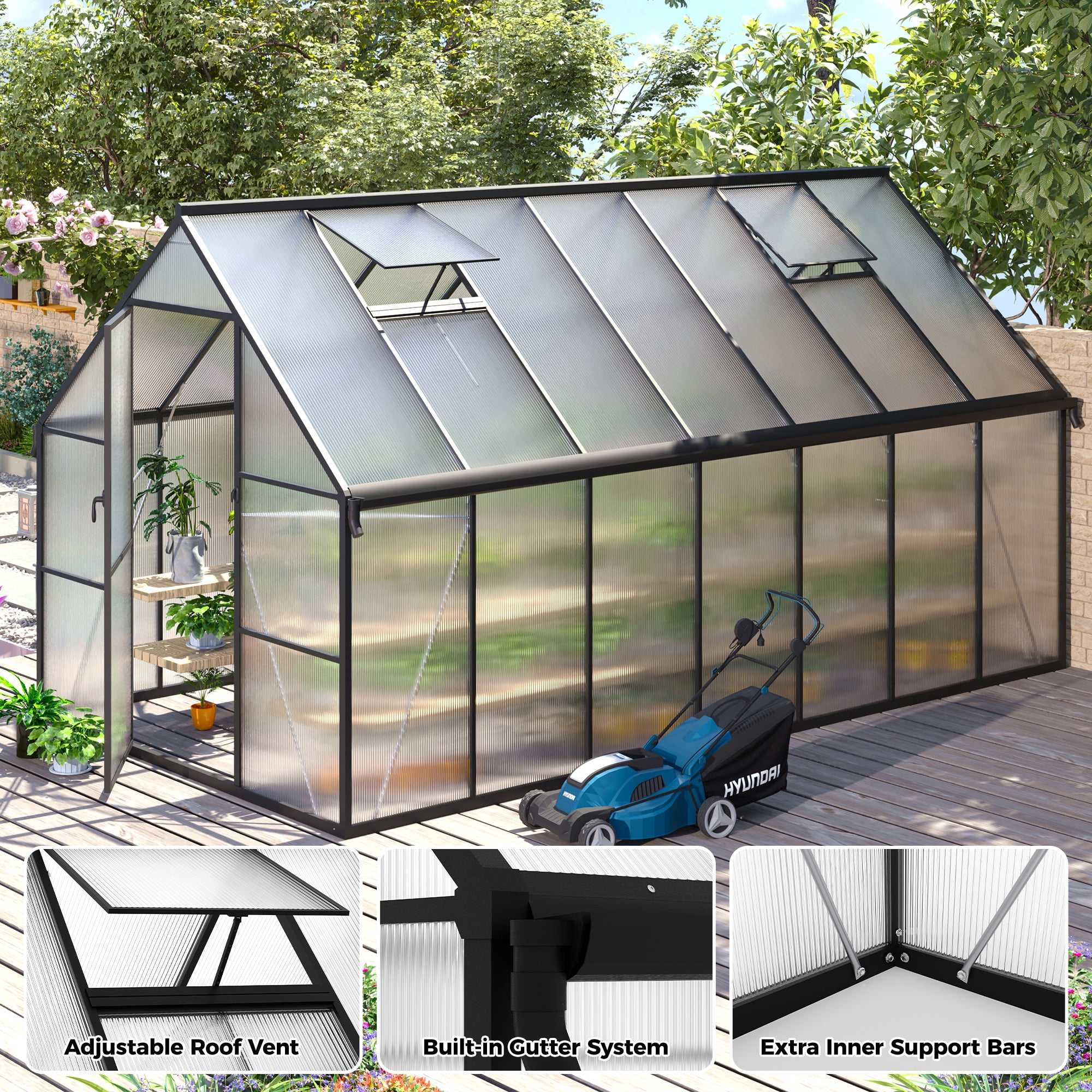 8x14ft Greenhouse for Outdoors, Enhanced Aluminum Frame Greenhouse