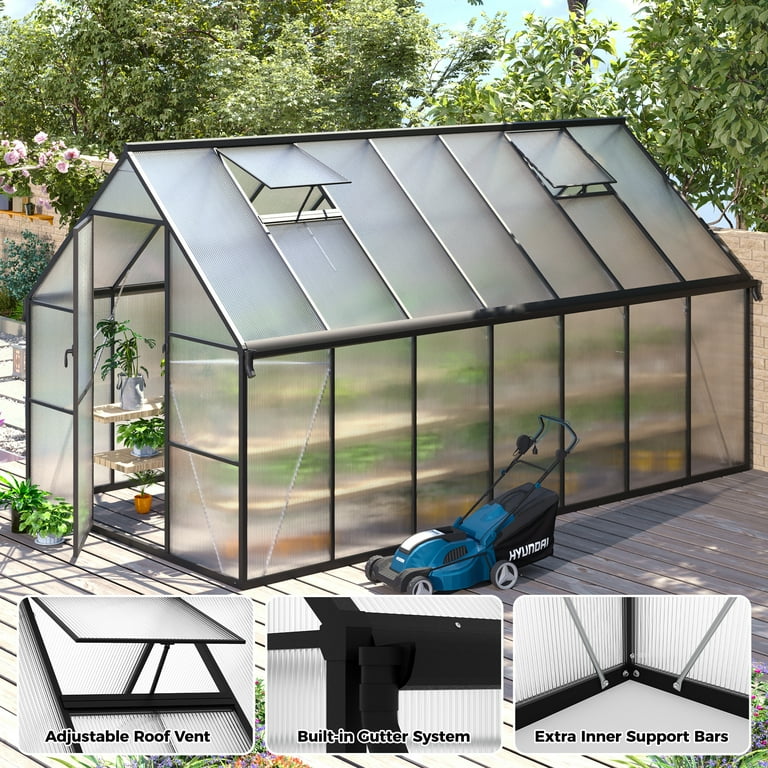 8x14ft Greenhouse for Outdoors, Enhanced Aluminum Frame Greenhouse