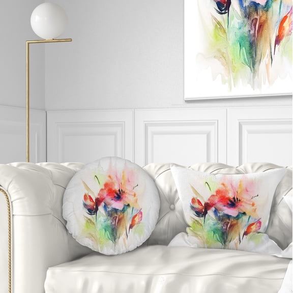 Designart Floral Watercolor Illustration - Abstract Floral Throw Pillow - 12x20