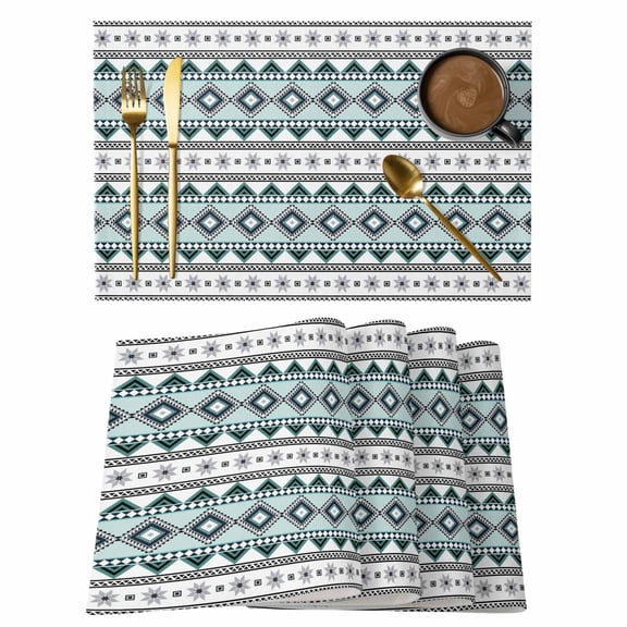 Diamond Strips Placemats Set of 2, Abstract Rustic Vintage Boho Teal Green Farmhouse Non-Slip Place Mats Washable Table Mats for Kitchen Dining Table Decorations Indoor/Outdoor