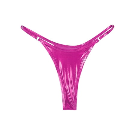 YiZYiF Womens Brazilian Panties Metallic Micro G-string Thong Lingerie Hot Pink-A M