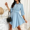 thumbnail image 5 of Long Sleeve Dress for Women Lapel Solid Color Button Down Casual Dress Irregular Hem Loose Flowy Work Dress with Belt, 5 of 10