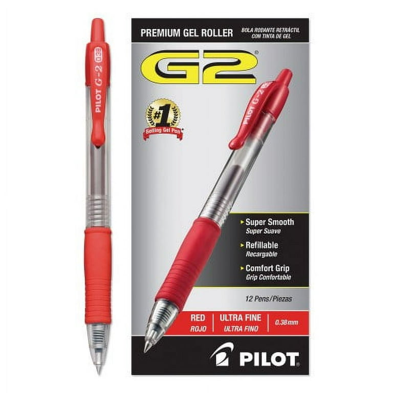 G2 Premium Gel Pen Convenience Pack, Retractable, Extra-Fine 0.38 mm, Red  Ink, Smoke/Red Barrel - Zerbee