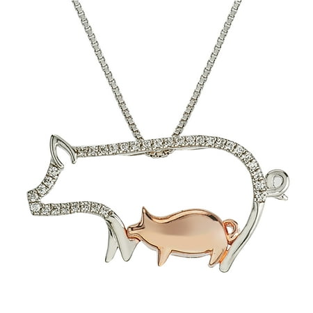 Diamond Pig Mom & Child Necklace