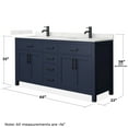 thumbnail image 4 of Beckett 66" Dark Blue Double Vanity & Giotto Quartz Top (1-Hole) & Black Trim, 4 of 5