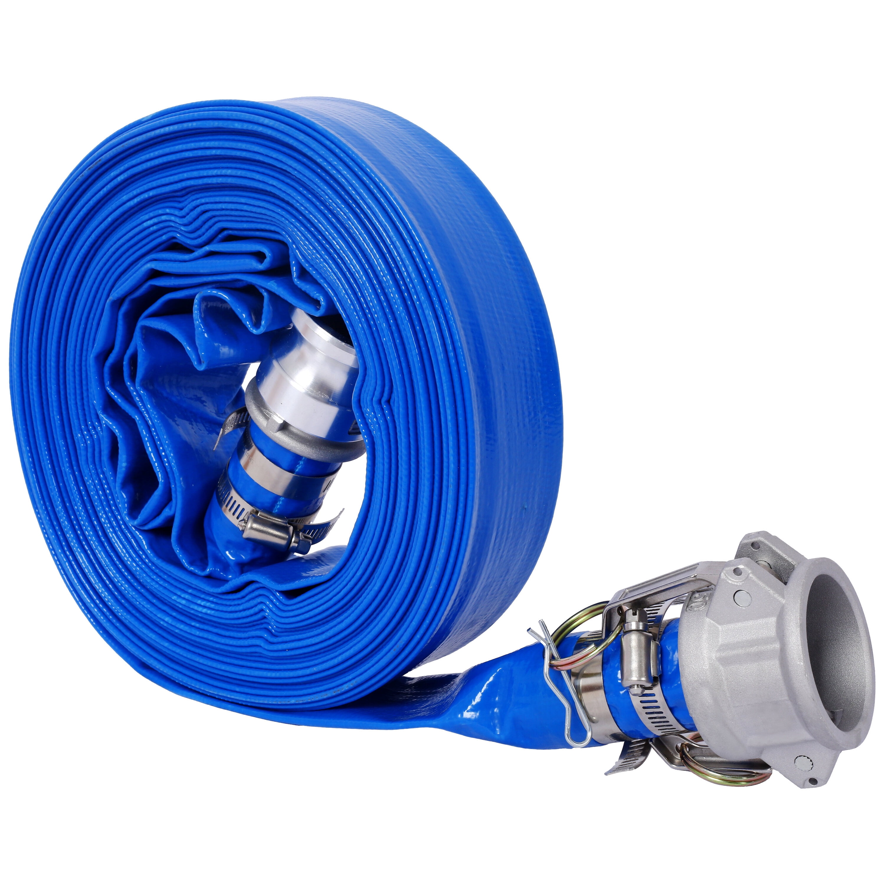 , 2"x50Ft Pool Backwash Hose, Heavy Duty Reinforced Blue PVC Lay Flat Water Discharge Pump Hoses For Swimming Drain Pools and Clean Filters, with Aluminum Camlock C and E Fittings, Blue ,Pvc ,