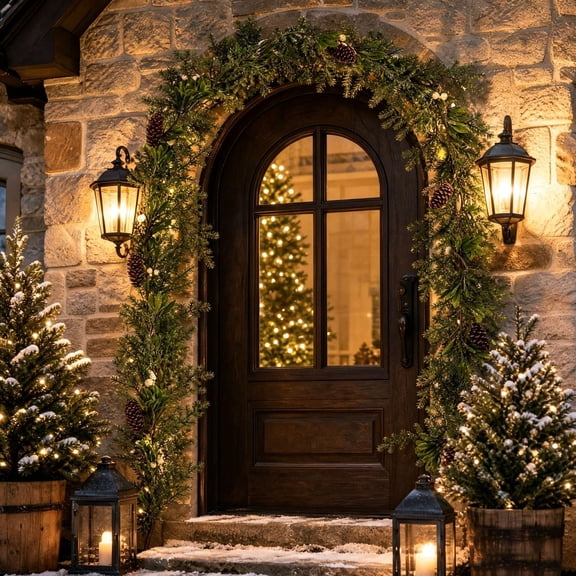 Donemore 180cm Faux Garland with Christmas Decoration 70.87 x 6.30 Inch for Front Door Wall Porch Indoor Outdoor Decoration Artificial Seasonal Holiday Decoration