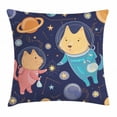 thumbnail image 1 of Space Throw Pillow Cushion Cover, Cartoon Dog and Cat Floating among the Stars Animal Astronauts Exploring Universe, Decorative Square Accent Pillow Case, 20 X 20 Inches, Multicolor, by Ambesonne, 1 of 2