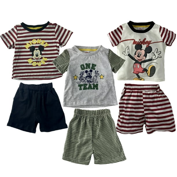 Kit 3 Conjuntos Playera Estampada y Shorts Disney Mickey Mouse Talla 3 años Disney Shorts y Bermudas para Niños