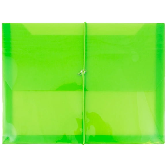 JAM Paper Plastic Elastic Envelopes, 9 3/4 x 13 x 2 1/4, 12/Pack, Lime Green, 2 5/8 Expansion