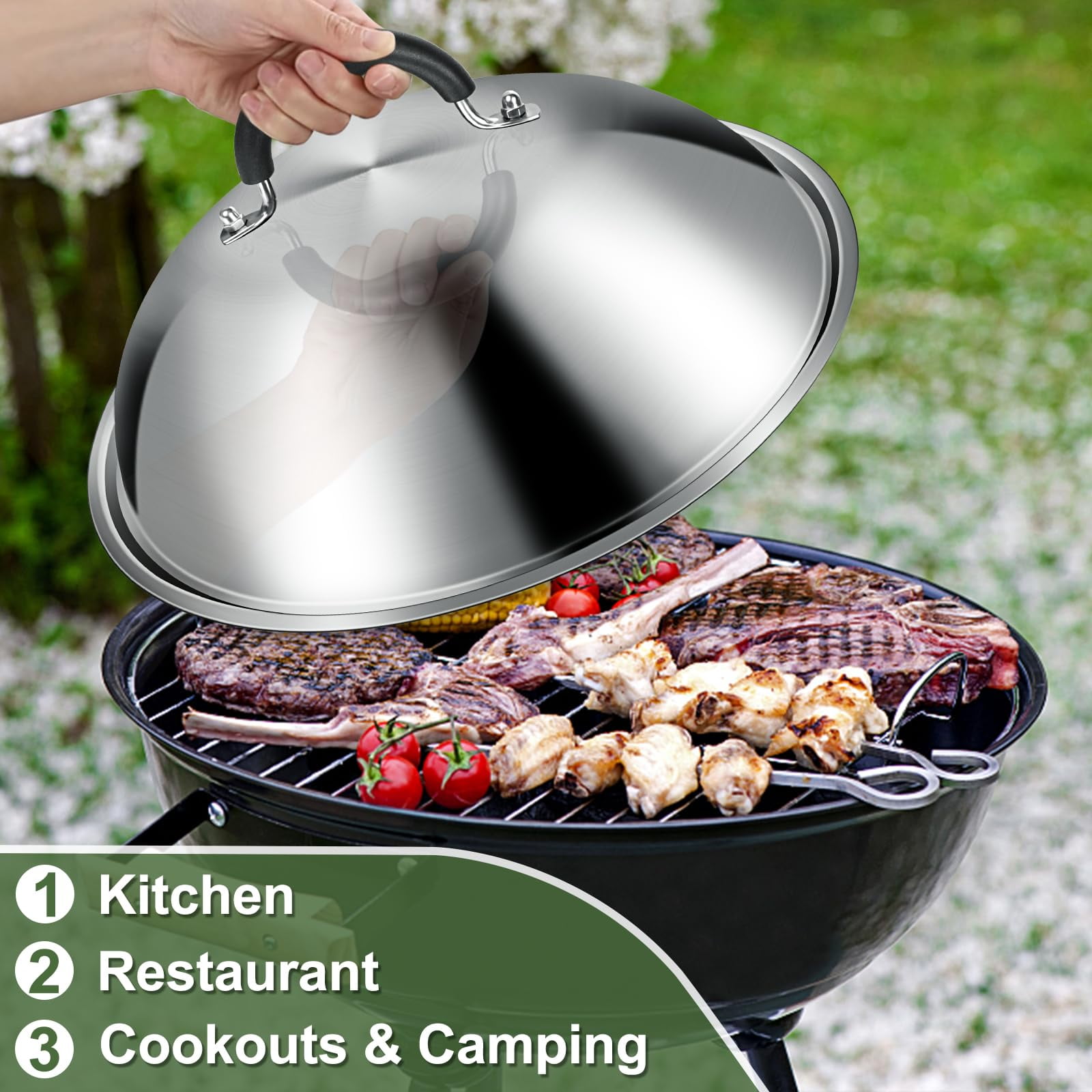Mibote Griddle Accessories for Blackstone,12inch Heavy Duty Round Dome with Cast Iron Grill Bacon Press