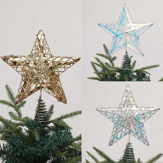Fiudx Adorno para Árbol de Navidad, Forma de Estrella, Luces Suaves y Brillantes, Opciones de Oro Blanco y Plata, Decoración para Interiores y Exteriores, Decoración para Fiestas Navideñas, Fácil de