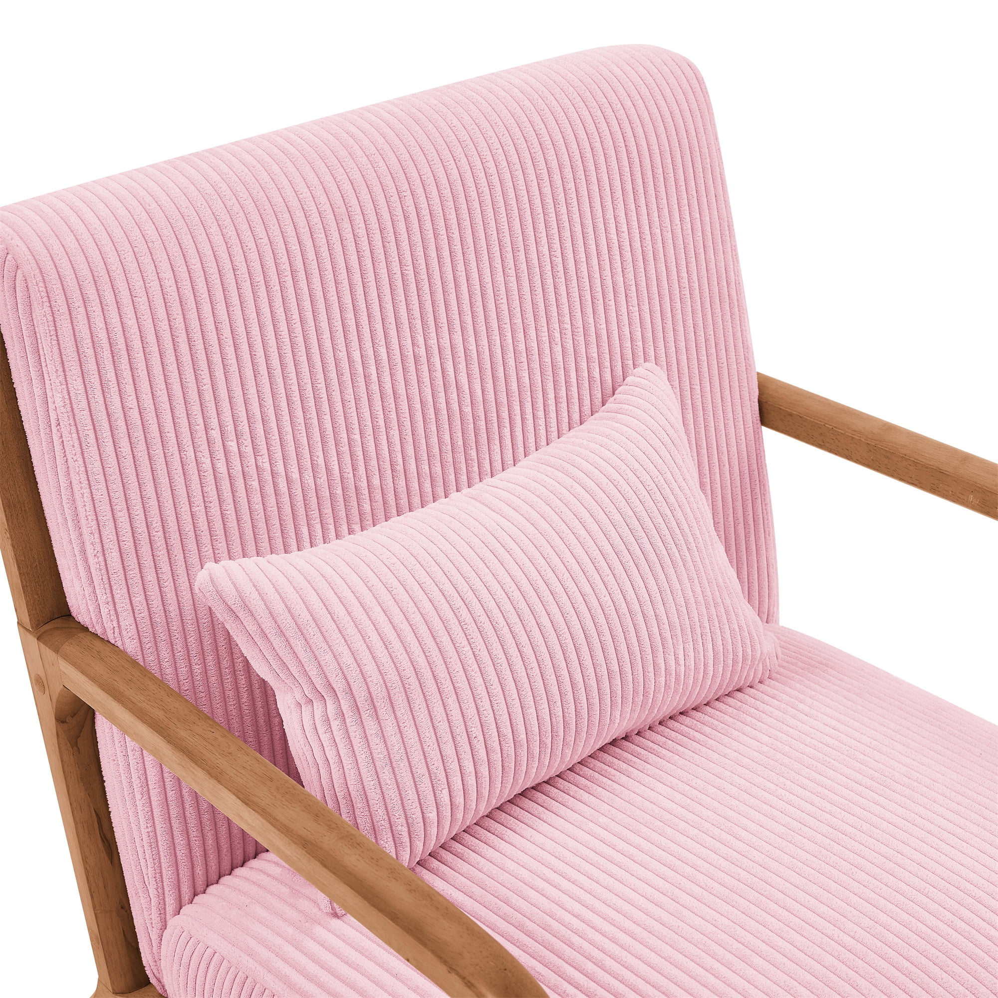 Aukfa Corduroy Mid Century Modern Accent Chair w/ Wood Frame&Pillow for Living Room, Pink