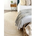 thumbnail image 2 of White Dye Natural Jute Hand Made Round Living Room, Dining Room, Kitchen Farm House Area Rug Carpet Doormat 5" Feet (60 inch), 2 of 5