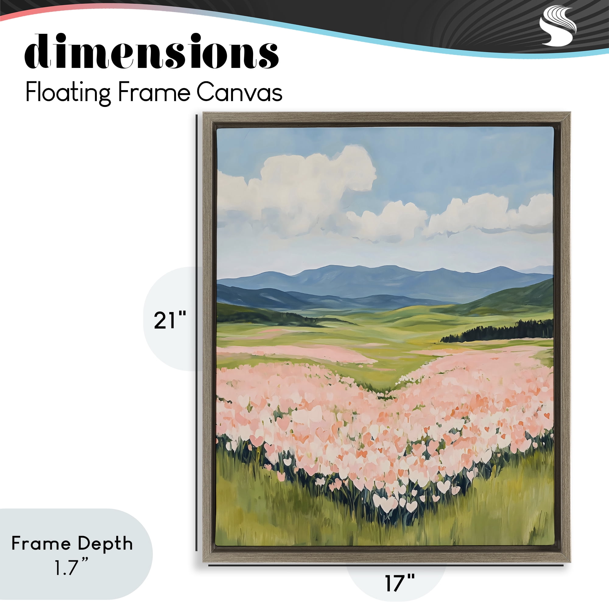 Stupell Industries Heart Shaped Flower Field Brown Framed Floater Canvas Wall Art, design by The Prints Vibe