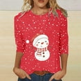thumbnail image 2 of Womens Christmas Tops 3/4 Sleeve Shirts Ladies Casual Snowman Print Crewneck Holiday Graphic Tees Blouses, 2 of 4