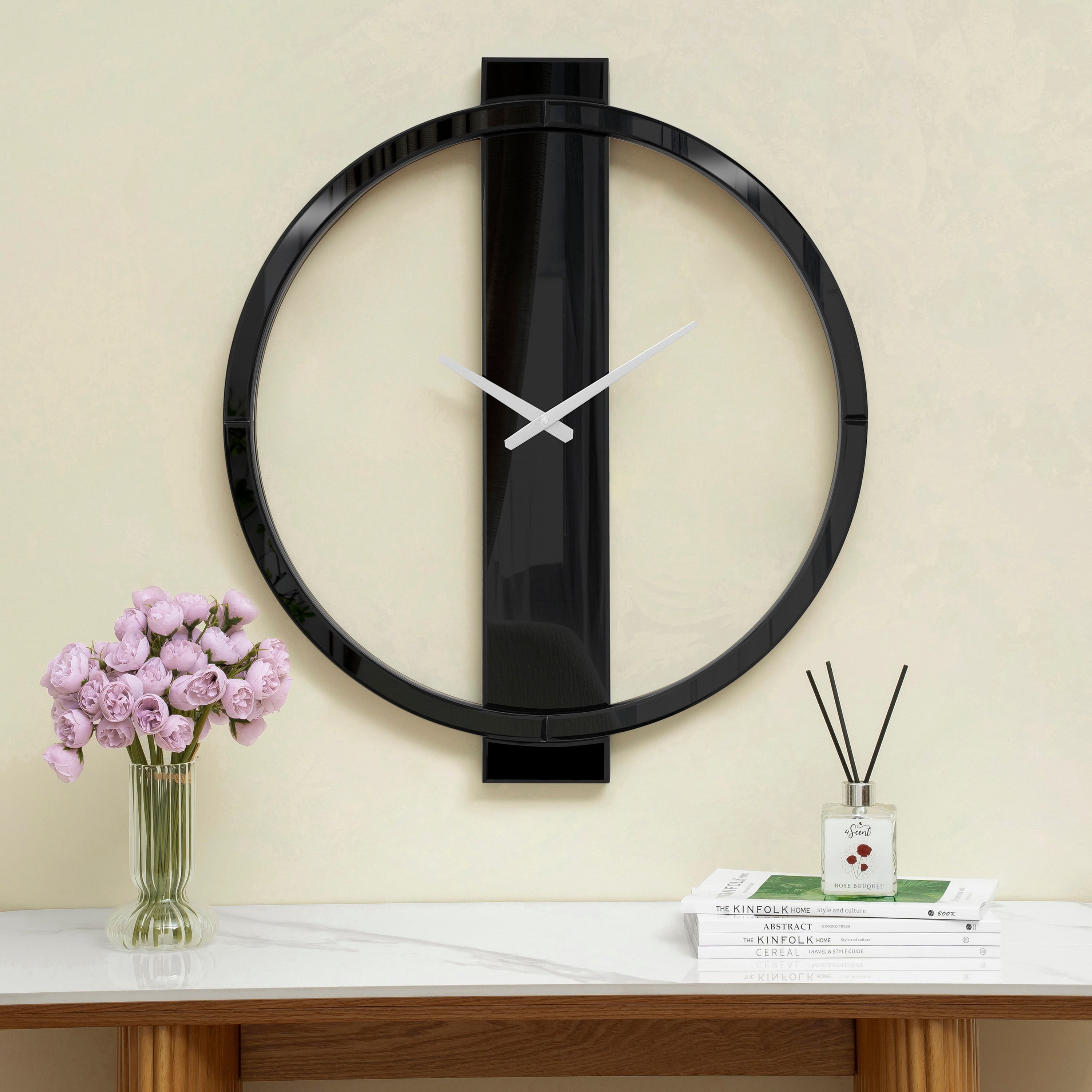 SHYFOY Black Wall Clock Decorative Large Clock for Living Room Decor Modern Mirror Clock Wall Decor for Office Bedroom Fireplace Decor