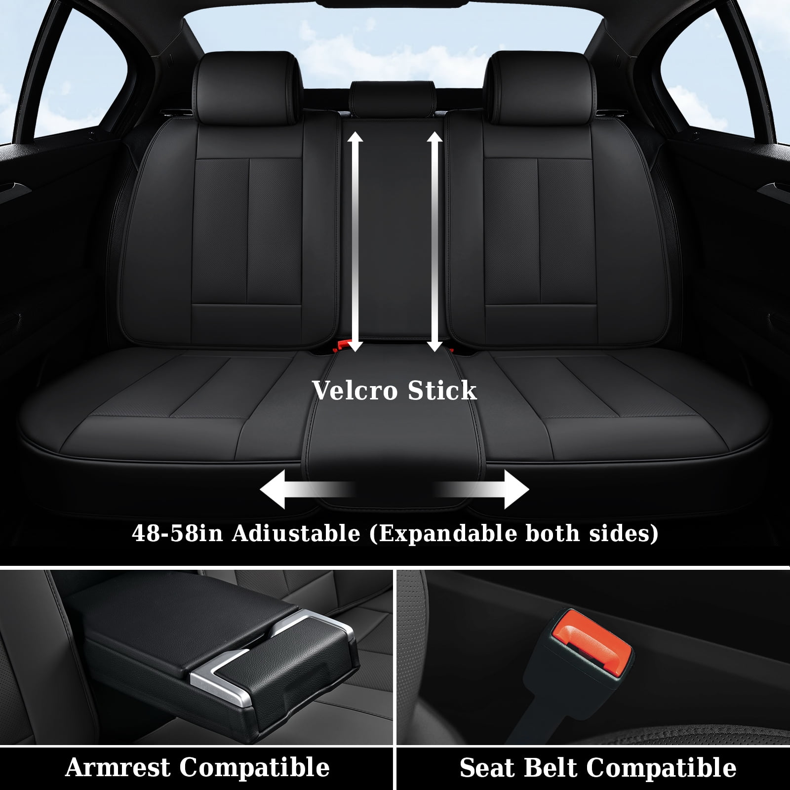 Coverado Black Car Seat Covers Full Set, Waterproof Premium Leather Front and Back Seat Protectors, Luxury Auto Interior Accessories, Universal Fit Most Cars Sedan SUVs Pick-up Trucks