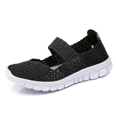 

XIAOFFENN Women s Woven Light Weight Elastic Trainer Slip On Sport Water Shoes Sneakers