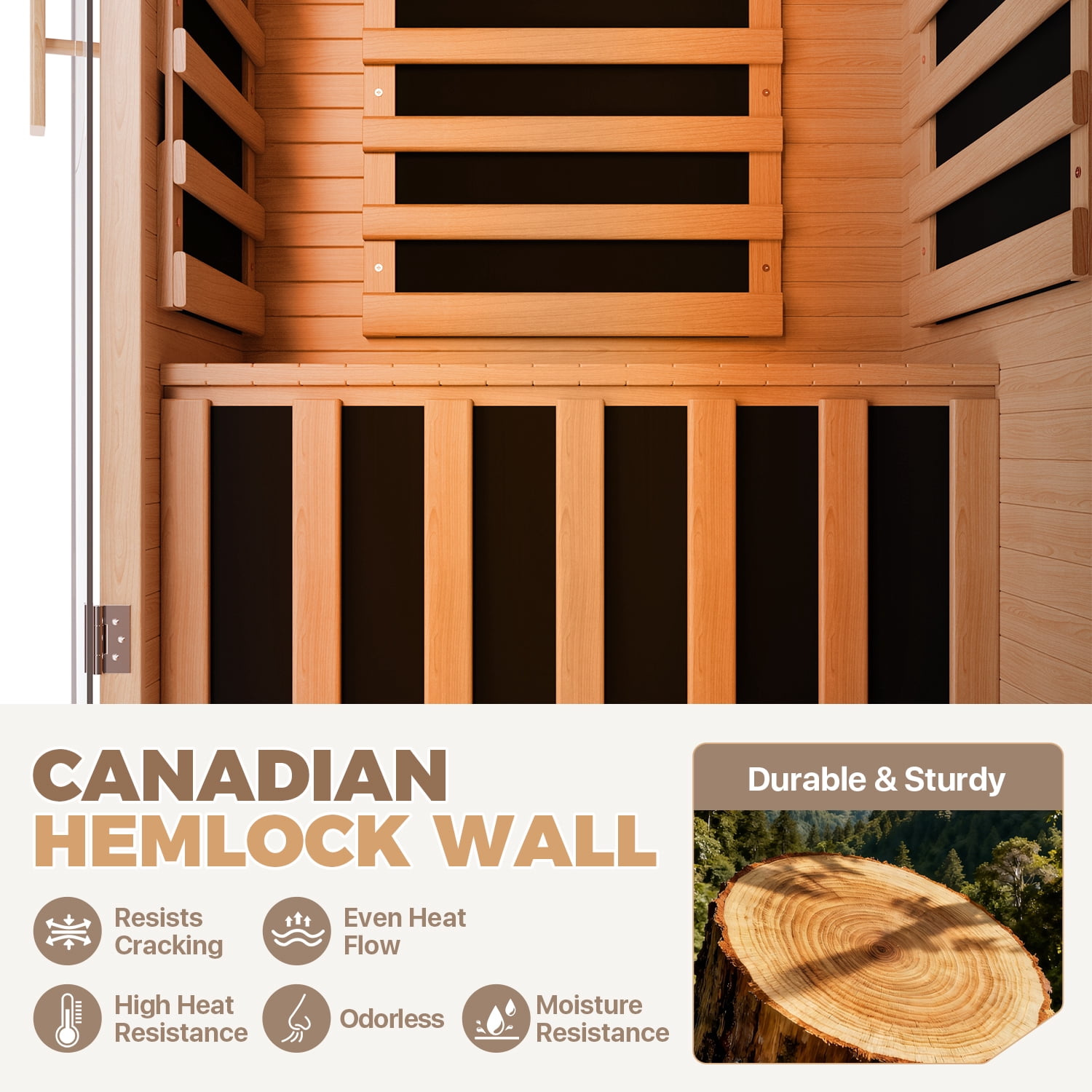 BaPiPro Infrared Sauna, 1-2 Person Home Far Wood Sauna, Canadian Hemlock Dry Sauna Spa Room with Low EMF Carbon Fiber Panels, Indoor Sauna with LED Light & Bluetooth Speaker