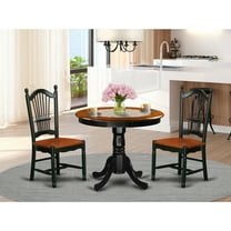 Kitchen Table Set 3pc Round Dinette Set Wood Chairs Black Cherry Finish