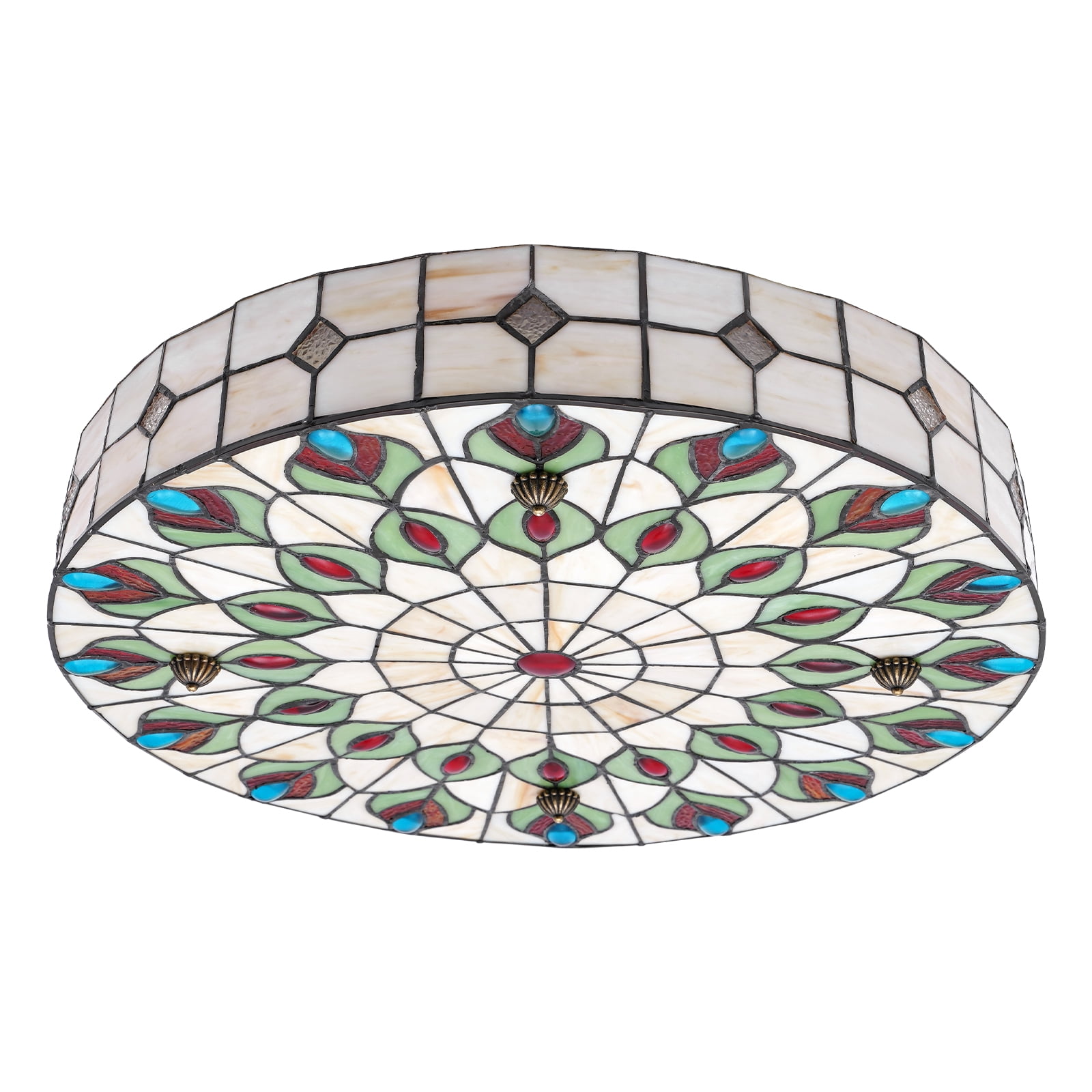 Vintage 4-Light 20" Stained Glass Flush Mount Ceiling Light E26 Bulb Base