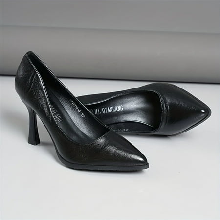 

GUANGZHYZYFUS Elegant Women‘s Classic Black PU Faux Leather High Heel Pointed Toe Pumps Stylish Stiletto Dress Shoes for Office and Evening Wear