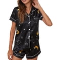 thumbnail image 1 of Pijama con cuello en V, conjunto de pijama de dos piezas con patrón único, pijama para mujer creado con maestría, 1 of 6